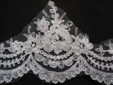Light Ivory Embroidered English luxury Floral lace trim/ Bridal Wedding Soft tulle Veil floral lace trim.Per Yard