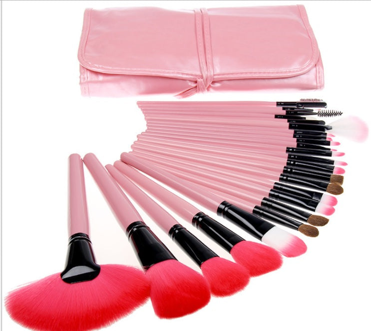 Professional 24 pcs pink soft fibre foundation makeup powder brushes set PU bag