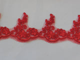 Red Floral eyelash style lace trim sewing lace trim dress trimming Per Yard