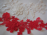 red or light ivory bridal wedding double layered floral lace applique / shoes lace motif is for sale. Sold by per piece
