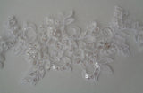 white or ivory floral beaded lace applique bridal wedding sequins lace motif for sale. sold by per piece