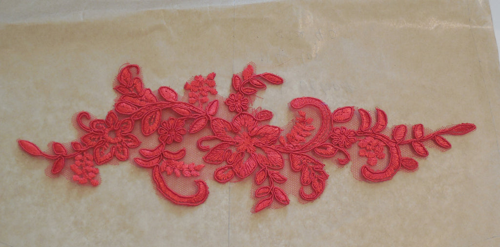 A piece of red or ivory or white floral tulle lace applique / bridal wedding floral lace motif  is for sale. Sold by per piece