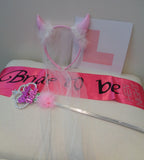 A pack of Bride To Be set hen night do party accessories kit sash head boppers veil etc is for sale. sold by per set.