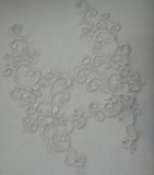 A pair of beige & grey mixed colours floral lace collar appliques collar lace motifs for sale. Sold by per pair of motifs
