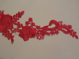 Red floral lace Applique / decorative sewing lace motif for sale. 31cm x 11.5cm