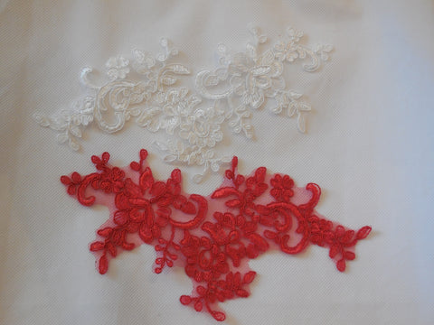 Red or ivory floral bridal wedding lace applique / shoes lace motif is for sale. Sold by per piece