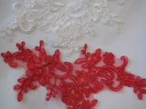 Red or ivory floral bridal wedding lace applique / shoes lace motif is for sale. Sold by per piece