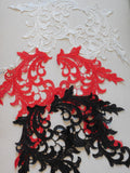 A pair of black red off white lace collar applique sew on cotton lace motif patch