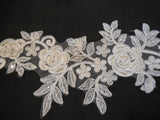 Craftuneed ivory beaded sequins lace applique sew on floral bridal lace motif patch Per Piece
