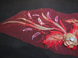 Luxury Large piece of  Red & Gold sequins beaded floral lace Applique / beaded lace motif is for sale.  sold by per piece