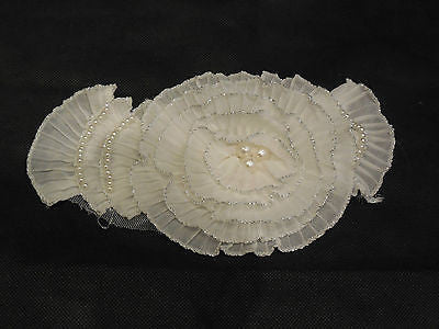 Ivory bridal wedding Jewellery beaded Chiffon floral applique/ motif.By piece
