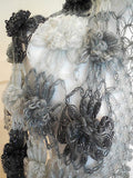 A black,white&grey tone handmade crochet floral women's scarf/shawl is for sale.