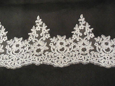 Light Ivory Eyelash style Floral Bridal Wedding lace trim sold by Per Yard