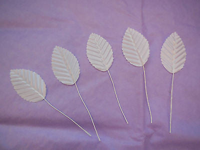5 pieces White Fabric rose leaves hat millinery diy hair accessory leaves
