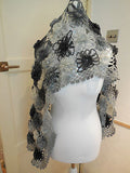 A black,white&grey tone handmade crochet floral women's scarf/shawl is for sale.