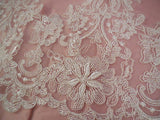 Ivory Embroidered Vintage Floral lace trim Bridal Wedding veil lace trim PerYard