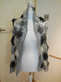 A black,white&grey tone handmade crochet floral women's scarf/shawl is for sale.