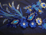 Luxury Large piece Blue & Gold sequins beads floral lace Applique/ lace motif