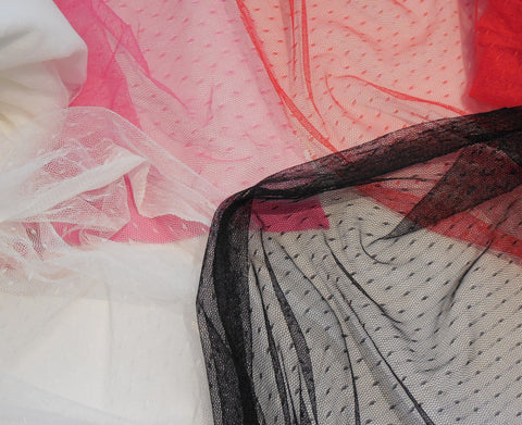 black or rose pink or red or navy or ivory bridal wedding dot soft tulle fabric sold by Per 0.5Meter