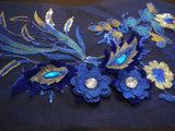 Luxury Large piece Blue & Gold sequins beads floral lace Applique/ lace motif
