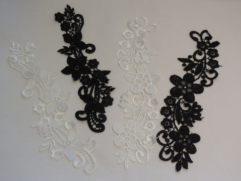 Black or ivory bridal wedding floral lace applique / dress lace motif for sale