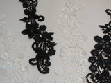 Black or ivory bridal wedding floral lace applique / dress lace motif for sale