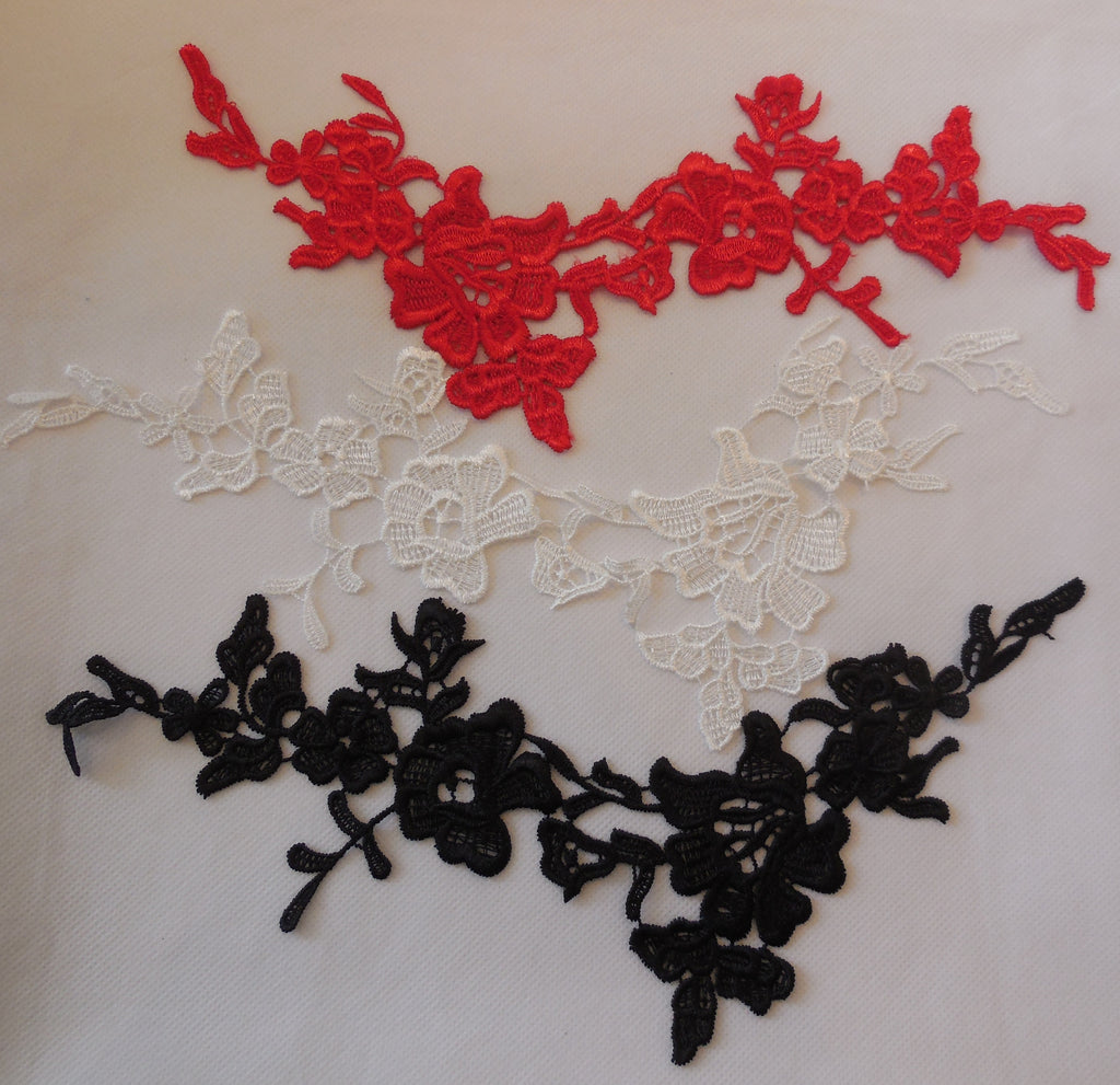 red OR black OR off white floral lace Applique / dress making sewing cotton lace motif