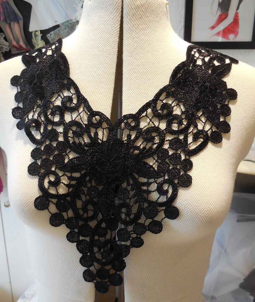 A Black or ivory bridal floral lace collar applique / V neckline collar motif is for sale. Sold by per piece