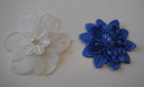 A Small piece of light ivory OR blue floral beaded lace applique / decorative beaded lace motif is for sale. sold by per piece