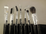 Set of 7 black or pink makeup brushes tool kit with a faux leather makeup brush organiser bag