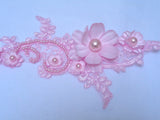 pink floral beaded lace applique bridal pink tulle beads floral lace motif Sold by per piece.