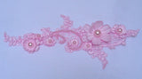 pink floral beaded lace applique bridal pink tulle beads floral lace motif Sold by per piece.