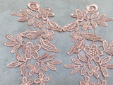 A pair baby pink floral collar lace applique pink embroidered lace motif sewing patch motif appliques