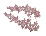A pair of blush bean paste pink floral collar lace applique sew on embroidered floral lace patch applique motif