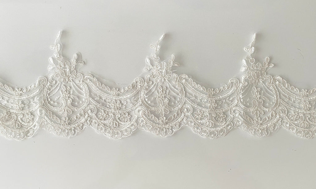 Craftuneed ivory floral tulle lace trim bridal wedding sew on embroidered dress lace trimming Per Yard