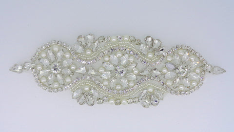 Bridal rhinestones applique silver colour beaded rhinestones motif silver diamante applique Per piece