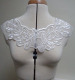 An ivory embroidered lace collar motif ivory floral tulle lace collar applique . Sold by per piece.