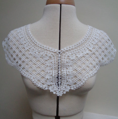 Ivory cotton floral lace collar applique round neckline ivory collar lace motif .  sold by per piece