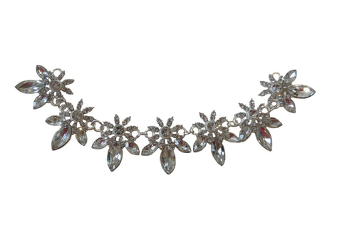 Bridal wedding silver floral rhinestones chain applique craft diamante applique