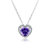 Craftuneed purple zircon heart pendant necklace classic women 925 silver necklace gift