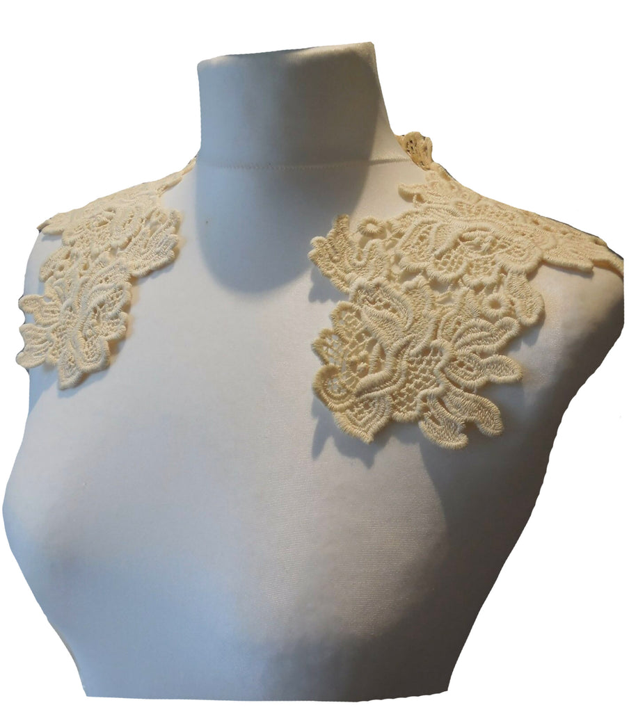 dark ivory cotton floral lace collar applique vintage style sew on floral lace motif