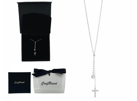 Craftuneed women 925 silver zircon cross pendant necklace baptism jewellery with gift box