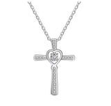 Craftuneed 925 silver zircon heart cross pendant necklace baptism jewellery gift for her mum birthday Christmas gift ideas