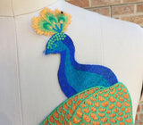 Craftuneed large piece of sew on peacock shape embroidered lace motif applique patch for dress sewing