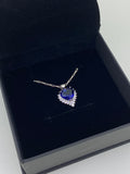 Craftuneed navy blue or silver white ocean zircon heart pendant necklace women 925 silver necklace gift