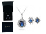 Craftuneed women classic navy blue zircon stone stainless steel necklace and earrings gift set