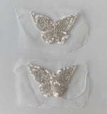 Craftuneed butterfly beaded lace motif patch sew on silver colour sequins lace applique on tulle