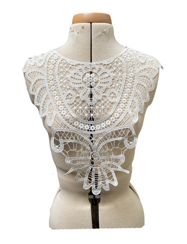 Craftuneed ivory embroidered lace collar motif sew on floral lace applique patch for sewing no back side