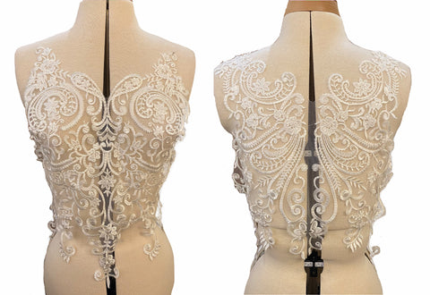 ivory embroidered sequins lace motif floral bolero lace applique for wedding dress sewing front and back sides