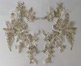 Craftuneed A mirror pair champagne white cord sew on floral lace motif lace applique flower patch